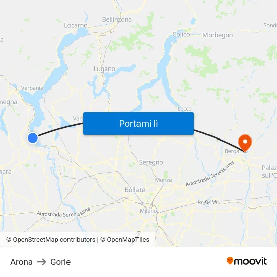 Arona to Gorle map