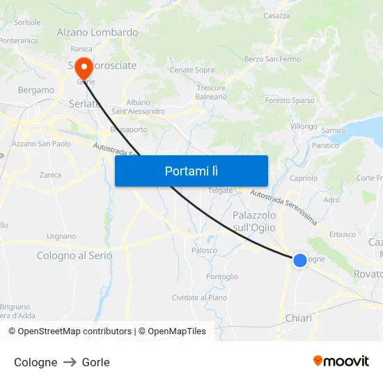 Cologne to Gorle map