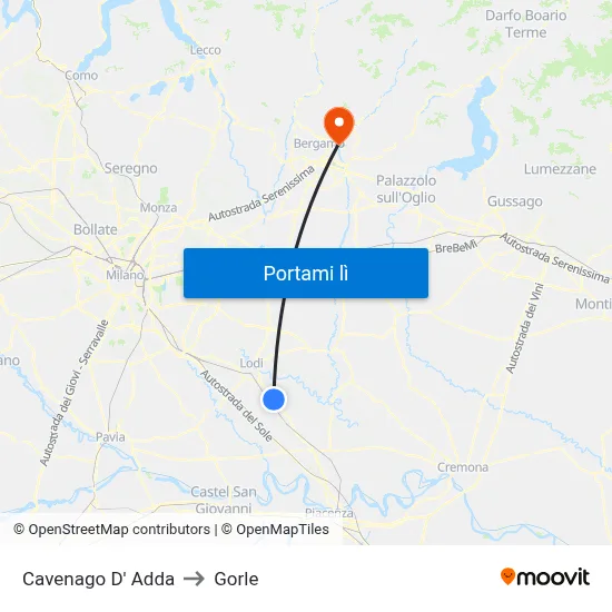 Cavenago D' Adda to Gorle map