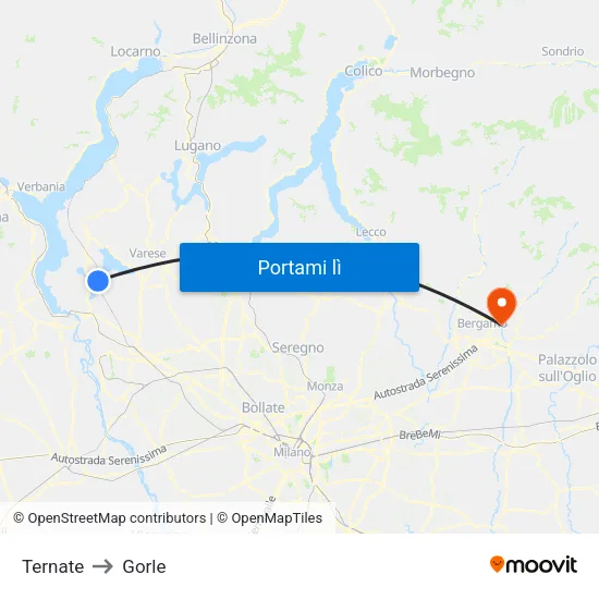 Ternate to Gorle map