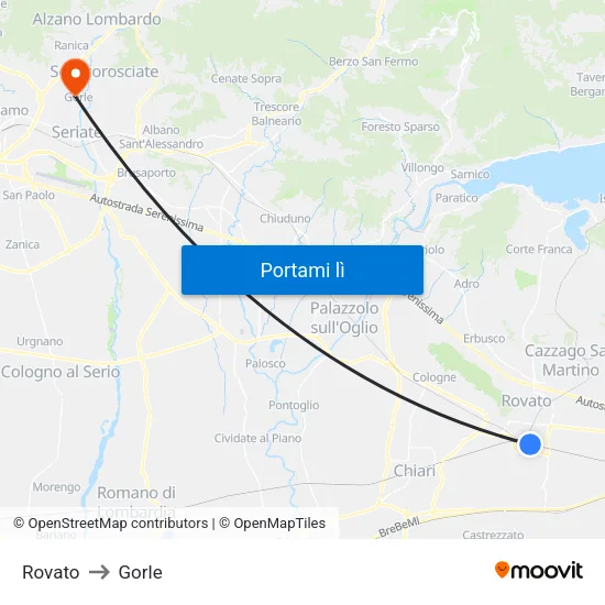 Rovato to Gorle map