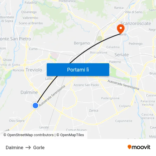 Dalmine to Gorle map
