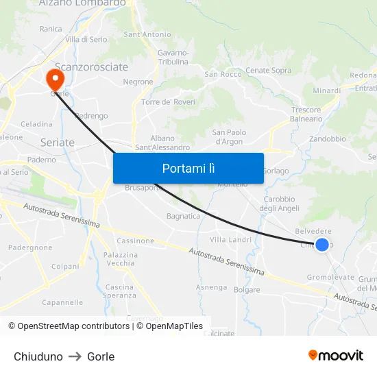 Chiuduno to Gorle map