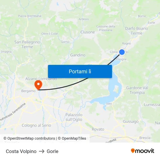 Costa Volpino to Gorle map