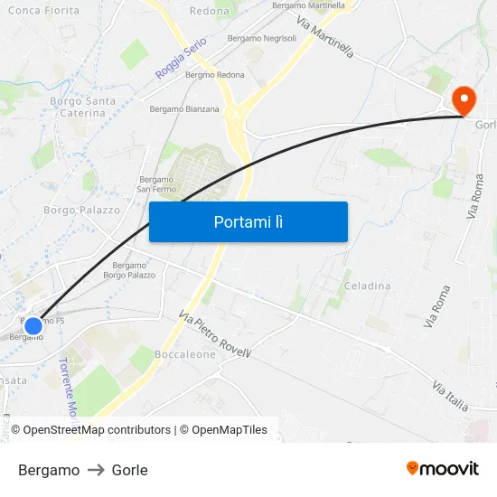 Bergamo to Gorle map