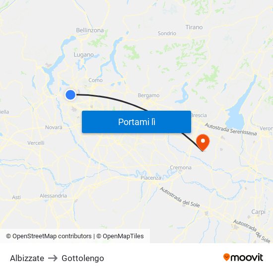 Albizzate to Gottolengo map