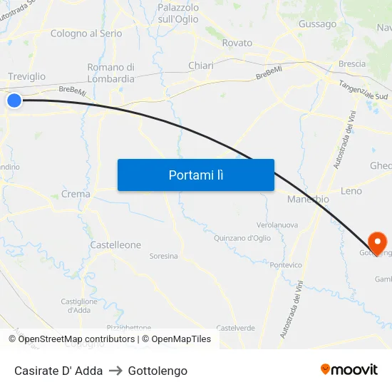 Casirate D' Adda to Gottolengo map