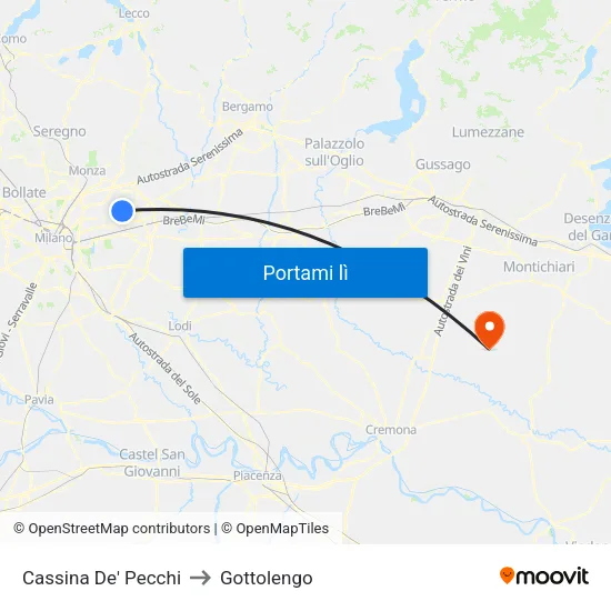 Cassina De' Pecchi to Gottolengo map
