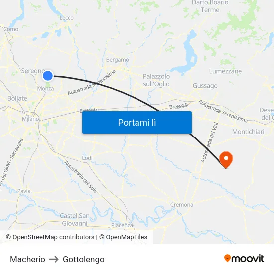 Macherio to Gottolengo map