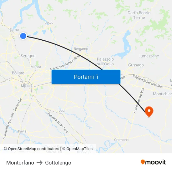 Montorfano to Gottolengo map