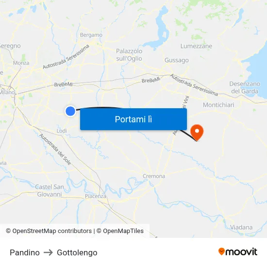 Pandino to Gottolengo map