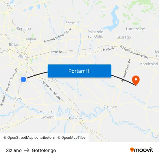 Siziano to Gottolengo map