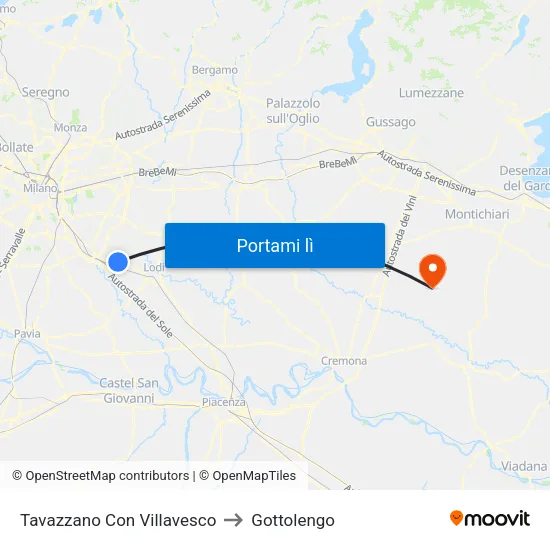 Tavazzano Con Villavesco to Gottolengo map
