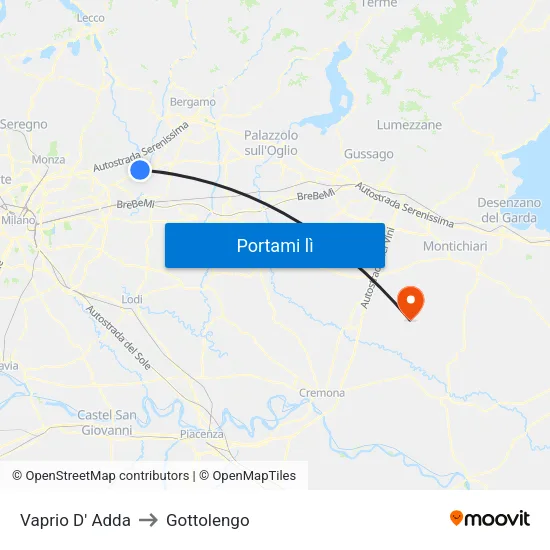 Vaprio D' Adda to Gottolengo map