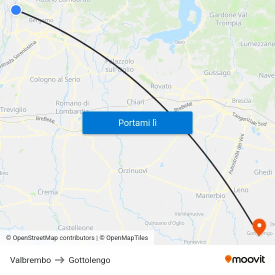 Valbrembo to Gottolengo map