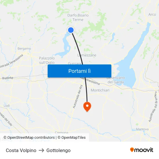 Costa Volpino to Gottolengo map