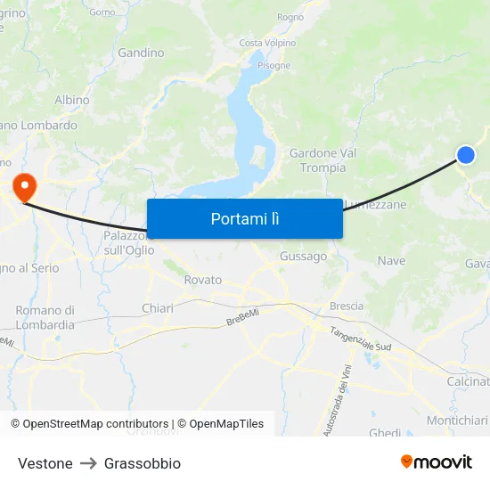 Vestone to Grassobbio map