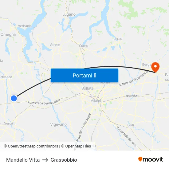 Mandello Vitta to Grassobbio map