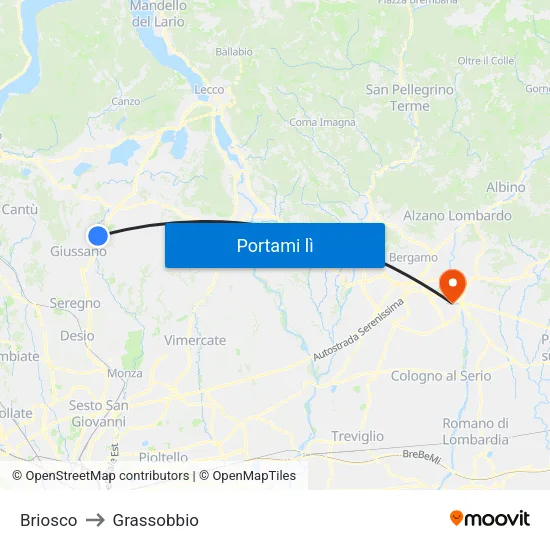 Briosco to Grassobbio map