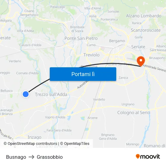 Busnago to Grassobbio map