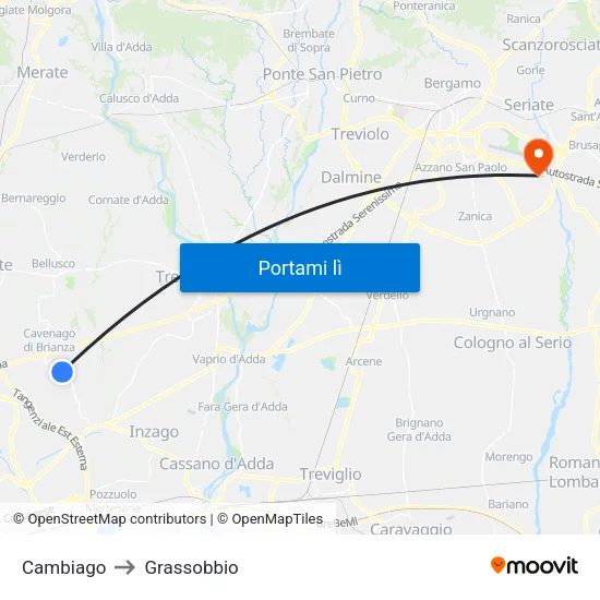 Cambiago to Grassobbio map