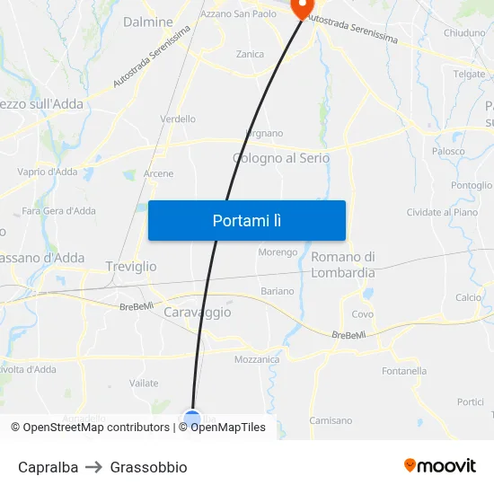 Capralba to Grassobbio map