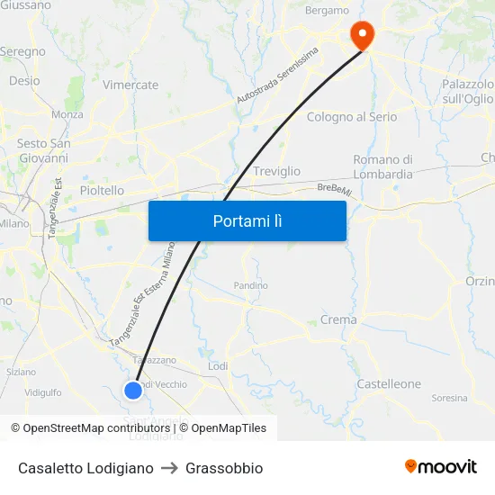 Casaletto Lodigiano to Grassobbio map