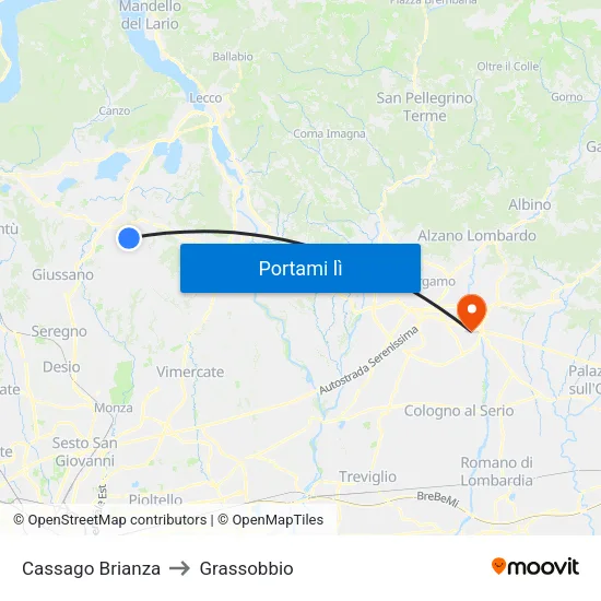 Cassago Brianza to Grassobbio map
