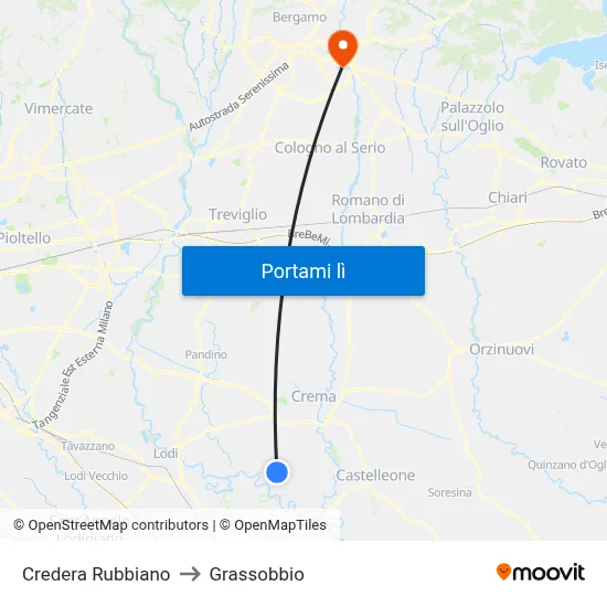 Credera Rubbiano to Grassobbio map