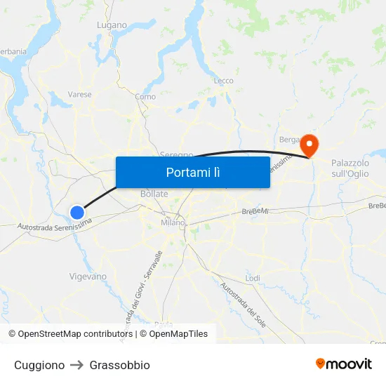 Cuggiono to Grassobbio map