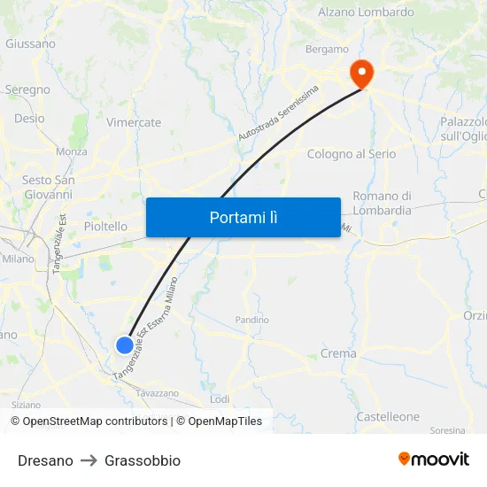 Dresano to Grassobbio map