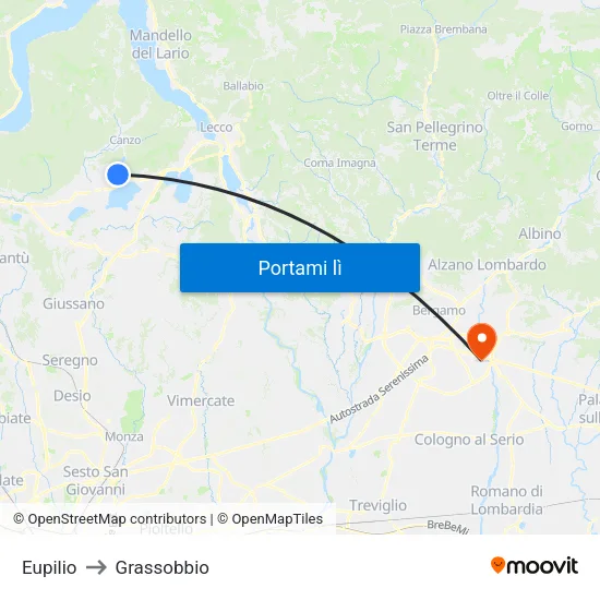 Eupilio to Grassobbio map
