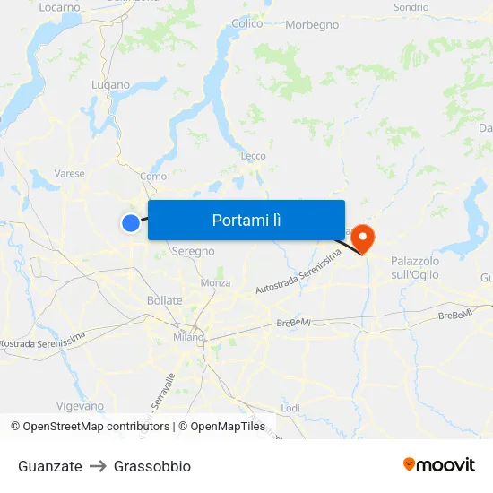 Guanzate to Grassobbio map