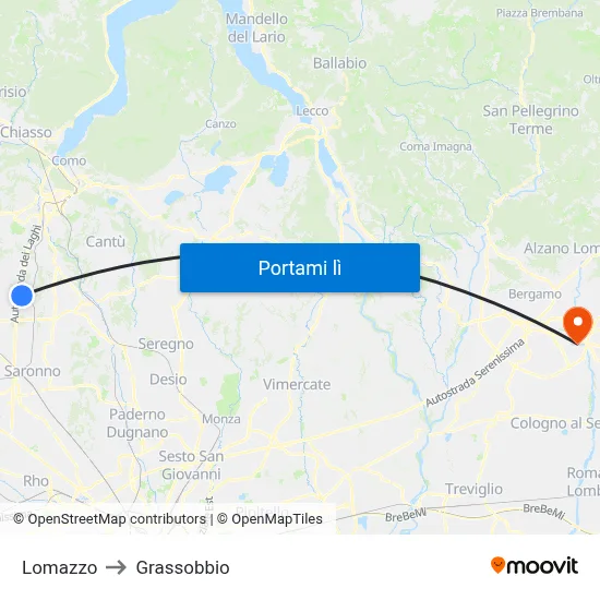 Lomazzo to Grassobbio map