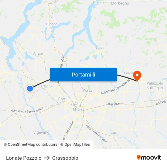 Lonate Pozzolo to Grassobbio map