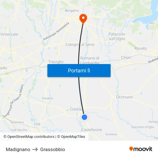 Madignano to Grassobbio map