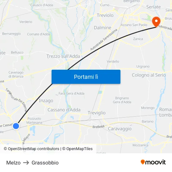 Melzo to Grassobbio map