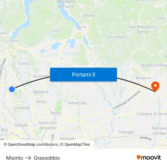 Misinto to Grassobbio map