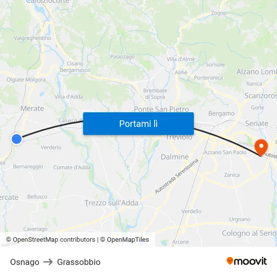Osnago to Grassobbio map