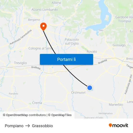 Pompiano to Grassobbio map
