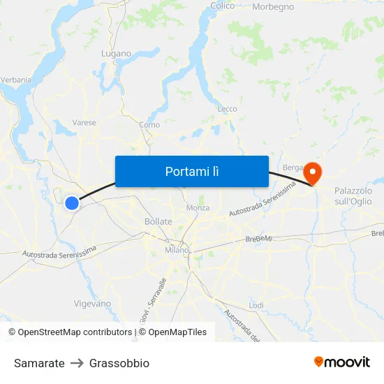 Samarate to Grassobbio map