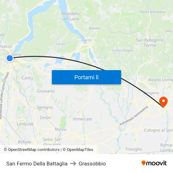 San Fermo Della Battaglia to Grassobbio map
