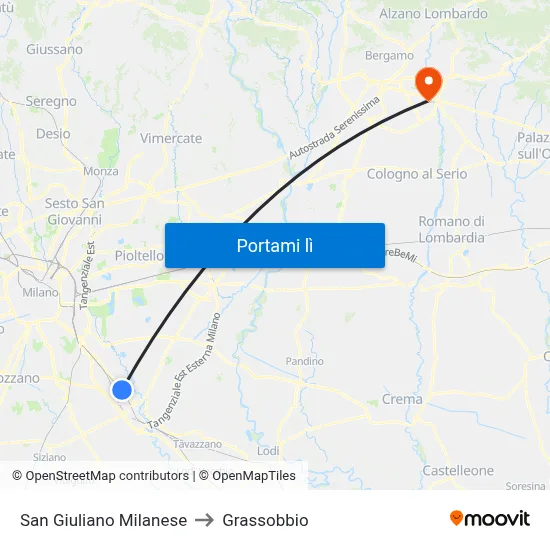 San Giuliano Milanese to Grassobbio map
