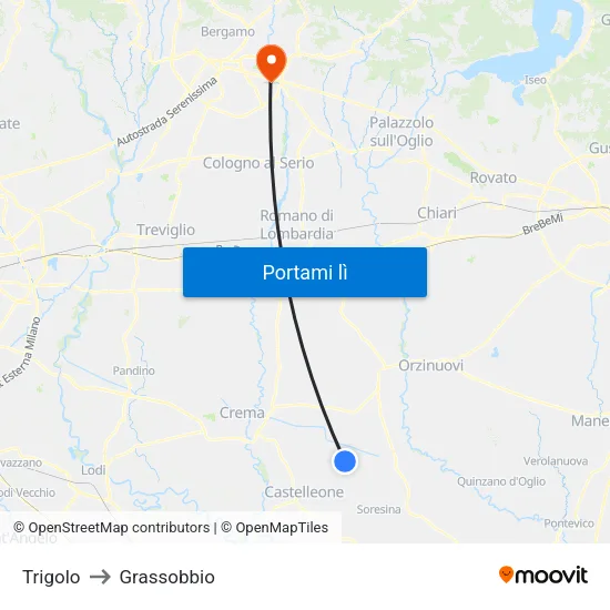 Trigolo to Grassobbio map
