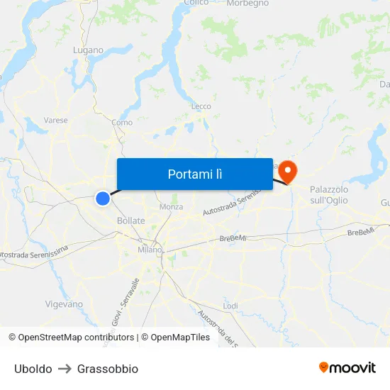 Uboldo to Grassobbio map