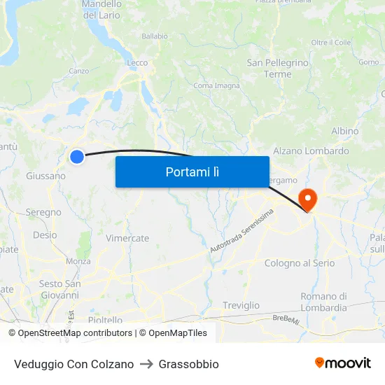 Veduggio Con Colzano to Grassobbio map