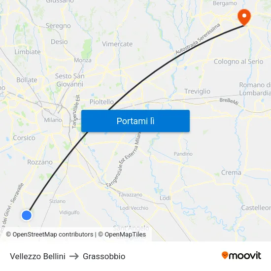 Vellezzo Bellini to Grassobbio map