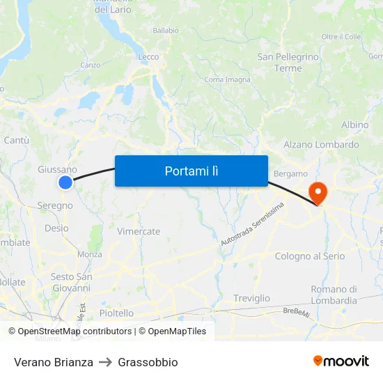 Verano Brianza to Grassobbio map