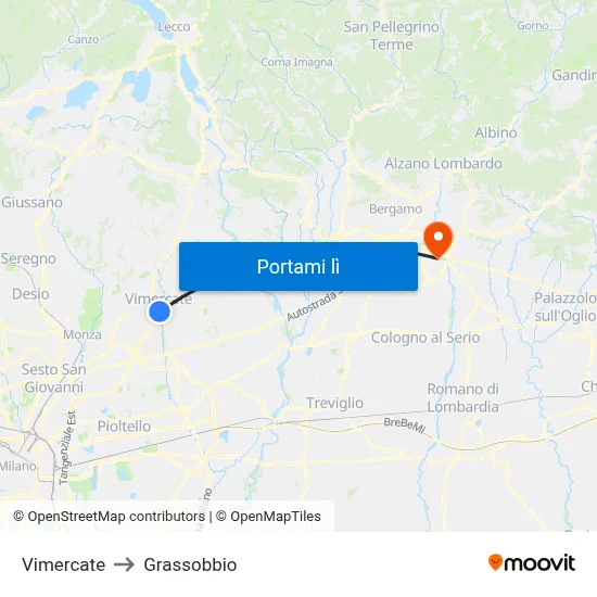 Vimercate to Grassobbio map
