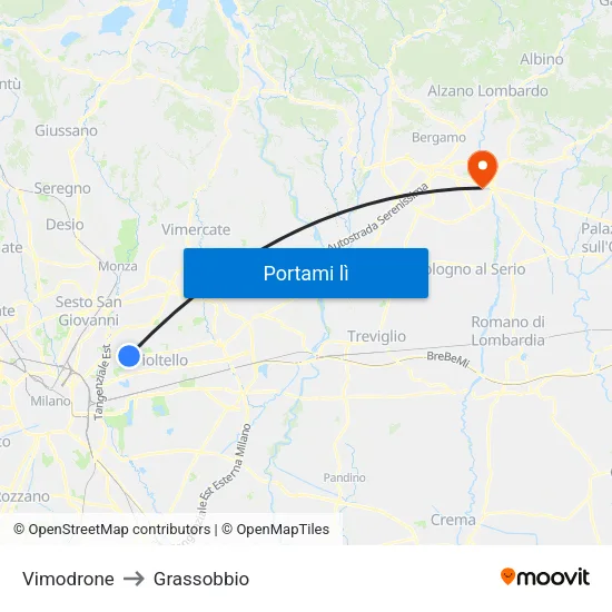 Vimodrone to Grassobbio map